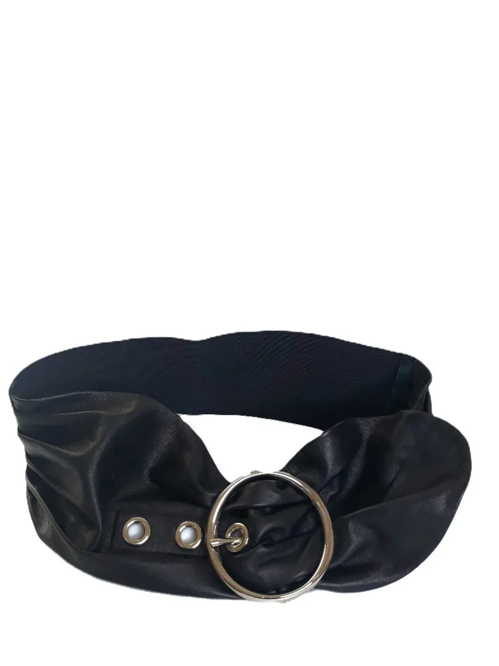 Susie Roher Black Leather Grommet Statement Waist Belt Boho Artsy Chic